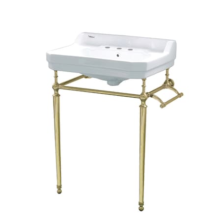 Whitehaus Console W/ Integrated Rctnglr Bowl W/ Widespread Hole Drill, Brass Leg WHV024-L33-3H-B